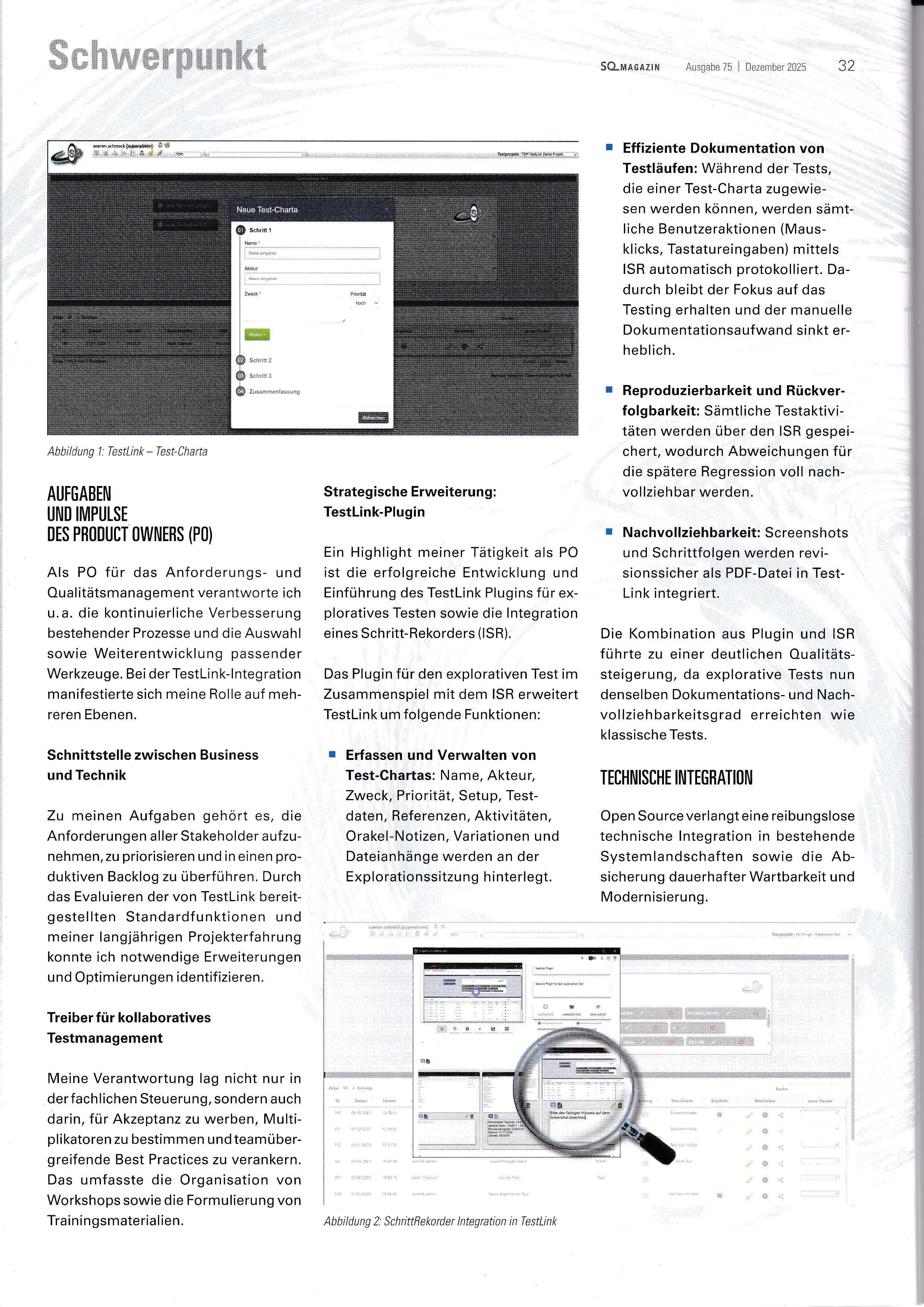 SQ Magazin: Open Source neu gedacht - Integration des Open Source Testmanagementtools TestLink - Ein Erfahrungsbericht