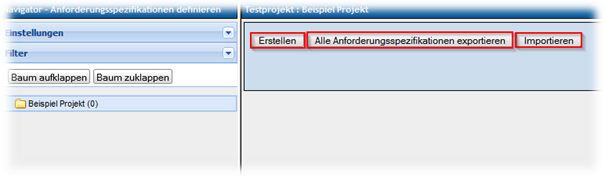 Anforderungsspezifikation in TestLink